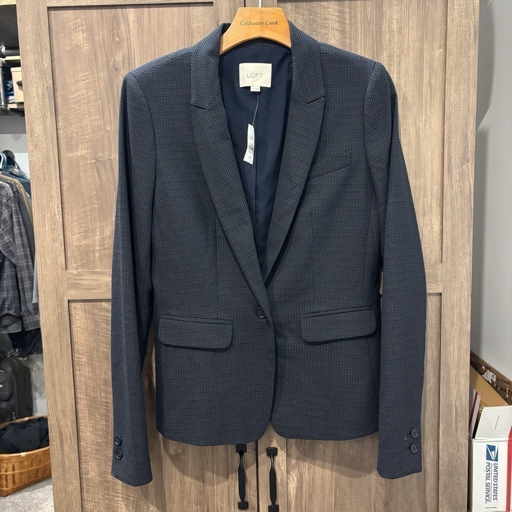 NWT Ann Taylor Loft Blazer Size 2T One Button Blue Stretch Tall